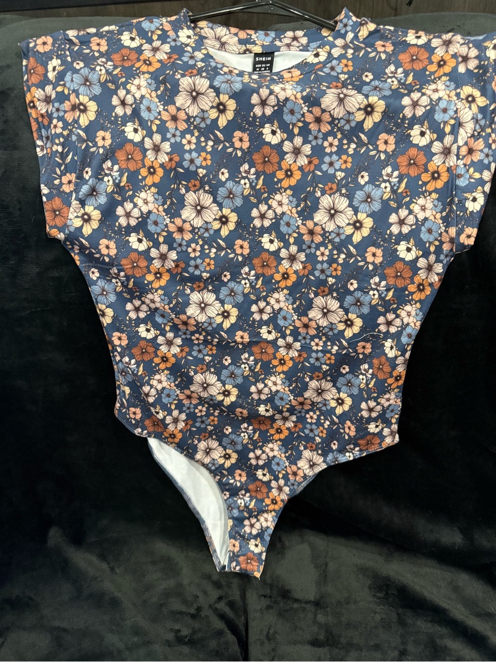 Floral Printed Bodysuit in Navy Blue and Rust